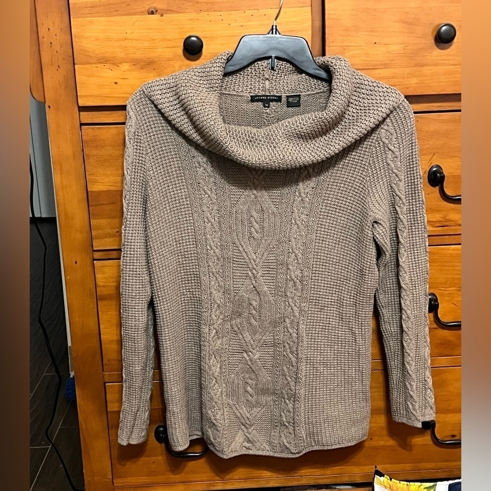 Jeanne Pierre Sweater Size M Fisherman Cozy 100% Cotton Cowl Neck
